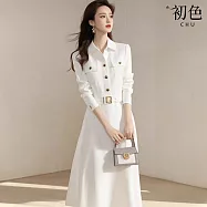 【初色】法式純色名媛通勤收腰襯衫連衣裙連身洋裝長裙-白色-10927(M-2XL可選) M 白色