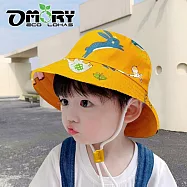 【OMORY】印花兒童防曬漁夫帽- 大象黃