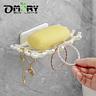 【OMORY】藤編造型無痕壁掛瀝水肥皂架- 白