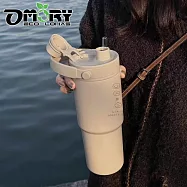【OMORY】316不鏽鋼可提吸管杯(附茶隔)735ml- 淺咖