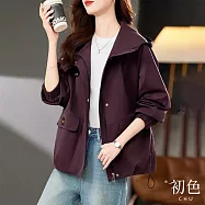 【初色】休閒工裝純色平口袋長袖夾克連帽外套女外套-共2色-10985(M-3XL可選) M 紫色