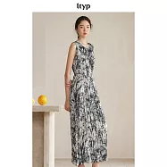ltyp旅途原品繁影手工捏褶背心裙文藝鬆弛原創印花連衣裙女 M L M 黑杏色