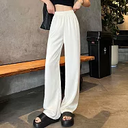 【MsMore】 薄款高腰垂感新中式緞面醋酸闊腿防曬冰絲涼涼長褲# 124669 XL 米白色