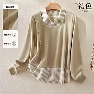 【初色】拼接撞色休閒刺繡寬鬆長袖大學T恤上衣女上衣-8款任選-10847(M-2XL可選) L C.淺綠色