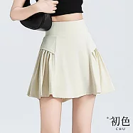 【初色】甜美風純色修身高腰防走光假兩件五分運動瑜珈短褲裙褲-共3色-11014(M-2XL可選) L 米白色