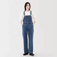 【MUJI 無印良品】女吉貝木棉混丹寧吊帶褲 L 藍色
