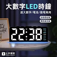 【上手家居】大數字led時鐘(電子時鐘/電子鐘/數字時鐘/電子鬧鐘/數位時鐘/桌鐘) 黑色極光藍