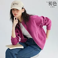 【初色】率性簡約立領雙插袋拉鍊長袖外套女外套-玫粉色-11250(M-2XL可選) M 玫粉色