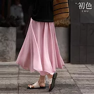 【初色】法式溫柔清新垂感飄逸高腰顯瘦純色A字裙中長裙半身裙-共5色-11240(M-XL可選) L 粉色