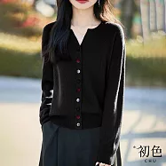 【初色】休閒寬鬆純色V領單排扣長袖外搭毛衣開衫毛衣針織衫女外套-共3色-11130(F可選) F 黑色