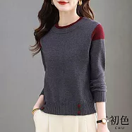 【初色】休閒拼接拼色圓領長袖收腰內搭毛衣打底衫針織衫上衣女上衣-共2色-11131(F可選) F 灰色