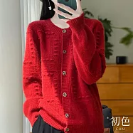 【初色】緹花圓領單排釦落肩袖長袖毛衣針織開衫上衣女外套-共8色-11135(F可選) F 紅色