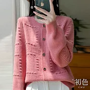 【初色】緹花圓領單排釦落肩袖長袖毛衣針織開衫上衣女外套-共8色-11135(F可選) F 粉色