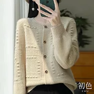 【初色】緹花圓領單排釦落肩袖長袖毛衣針織開衫上衣女外套-共8色-11135(F可選) F 米色