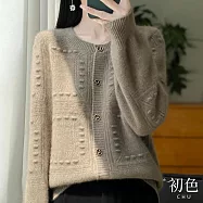 【初色】緹花圓領單排釦落肩袖長袖毛衣針織開衫上衣女外套-共8色-11135(F可選) F 駝色