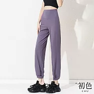 【初色】休閒高腰彈性透氣運動寬褲闊腿褲喇叭褲長褲-4款任選-11009(M-3XL可選) 2XL B.深紫色