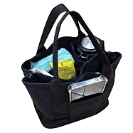 E.City_多口袋分格帆布包(帶鑰匙皮扣) 黑色