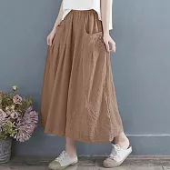 【AnZa】冰絲涼感棉麻口袋長褲九分褲闊腿褲(3色) FREE 卡其