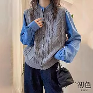 【初色】撞色拼接緹花圓領長袖假兩件大學T恤針織衫上衣女上衣-共2色-11144(F可選) F 灰色