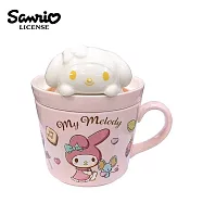 【日本正版授權】三麗鷗 拉花造型 陶瓷 馬克杯 附蓋子 280ml 咖啡杯 - 美樂蒂