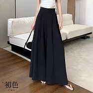 【初色】通勤風純色百摺西裝顯瘦大擺闊腿寬褲長褲褲裙-共3色-11211(M-2XL可選) 2XL 黑色