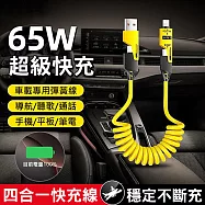 四合一PD充電線 彈簧快充線 Type-C/Lightning 黃色