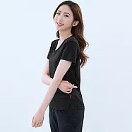 【遊遍天下】MIT台灣製女款顯瘦吸濕抗UV機能V領衫(GS2003) S 黑色