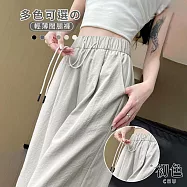【初色】速乾冰絲輕薄純色鬆緊高腰抽繩闊腿休閒褲寬褲長褲-共5色-11170(M-XL可選) M 淺卡其色