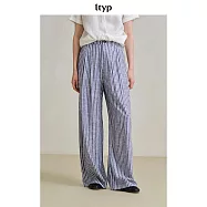 ltyp旅途原品 色織亞麻條紋拖地褲 極簡文藝休閒鬆弛長褲女 M L L 藍白條紋