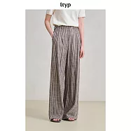 ltyp旅途原品 色織亞麻條紋拖地褲 極簡文藝休閒鬆弛長褲女 M L L 杏黑條紋