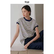 ltyp旅途原品樹上羊絨木棉天然棉條紋T恤 25新款半包短袖上衣 M L M 藏藍條