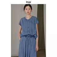 ltyp旅途原品 真絲天絲牛仔襯衫 獨特別致短袖襯衣女 M L M 霧霾藍