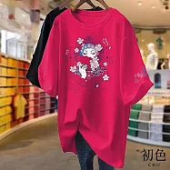 【初色】休閒寬鬆透氣大碼卡通印花圓領短袖T恤女上衣-共10款-33120(M-2XL可選) 2XL B.玫瑰色