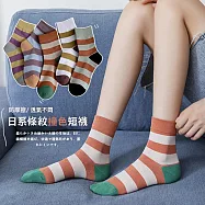 【AnZa】撞色天絲精梳棉條紋中筒襪短襪(5入組) 圖片色