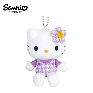 【日本正版授權】凱蒂貓 千鳥格系列 玩偶吊飾 吊飾 娃娃/絨毛玩偶 Hello Kitty - 紫格款