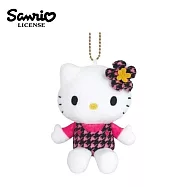 【日本正版授權】凱蒂貓 千鳥格系列 玩偶吊飾 吊飾 娃娃/絨毛玩偶 Hello Kitty - 黑粉格款
