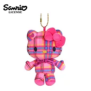 【日本正版授權】凱蒂貓 花呢格紋系列 玩偶吊飾 吊飾 娃娃/絨毛玩偶 Hello Kitty - 深粉款