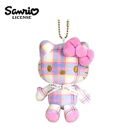 【日本正版授權】凱蒂貓 花呢格紋系列 玩偶吊飾 吊飾 娃娃/絨毛玩偶 Hello Kitty - 淺粉款