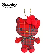 【日本正版授權】凱蒂貓 花呢格紋系列 玩偶吊飾 吊飾 娃娃/絨毛玩偶 Hello Kitty - 紅色款