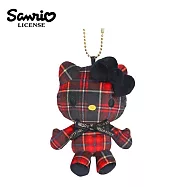 【日本正版授權】凱蒂貓 花呢格紋系列 玩偶吊飾 吊飾 娃娃/絨毛玩偶 Hello Kitty - 黑色款