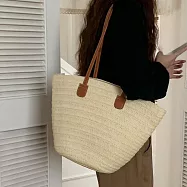 【MISUÉ】大容量草編沙灘包/度假編織水桶包/托特包/媽媽包 -米白色