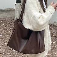 【MISUÉ】美拉德風大容量托特包/軟皮腋下包/通勤單肩包 -咖啡色