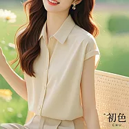 【初色】韓系輕奢絕美純色修身單排扣翻領短袖襯衫上衣女上衣-黃色-11448(M-XL可選) L 黃色