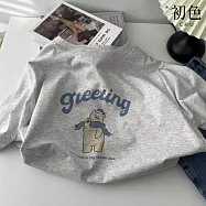 【初色】童趣風圍巾小熊字母印花圓領短袖T恤上衣女上衣-共4色-11358(F可選) F 奶灰色