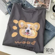【初色】甜美風可愛寬鬆動物大頭印花圓領短袖T恤上衣女上衣-共3色-11366(F可選) F 深灰色