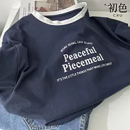 【初色】韓系字母印花文青撞色圓領短袖T恤上衣女上衣-共5色-11372(F可選) F 寶藍色