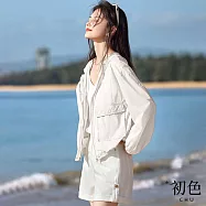 【初色】純色簡約工裝風長袖透氣遮陽防曬連帽外套女外套-共2色-11671(M-2XL可選) XL 乳白色