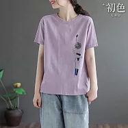 【初色】韓版休閒簡約印花大碼寬鬆顯瘦圓領短袖T恤上衣女上衣-共7色-11412(M-4XL可選) M 紫色