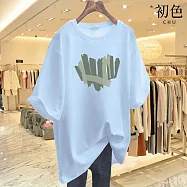 【初色】休閒寬鬆透氣大碼卡通印花圓領短袖T恤女上衣-共10款-32843(M-3XL可選) 2XL B.淺藍色