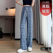 【Jilli~ko】薄款高腰冰絲休閒直筒涼涼褲-草寫字母 J11802 FREE 草寫字母